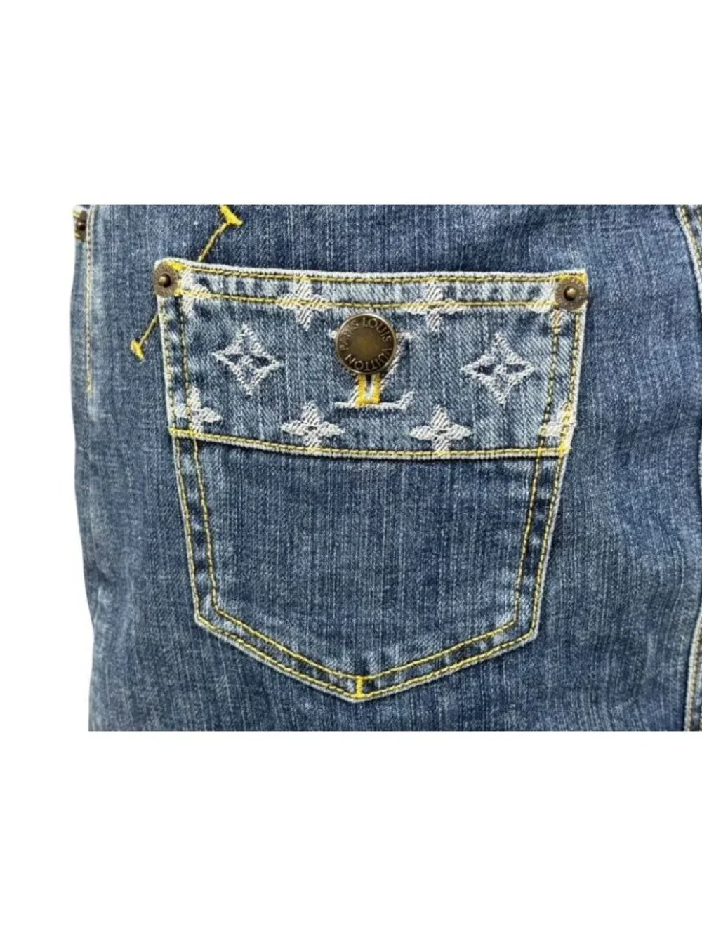 Louis Vuitton Denim Skirt Monogram Blue Gold